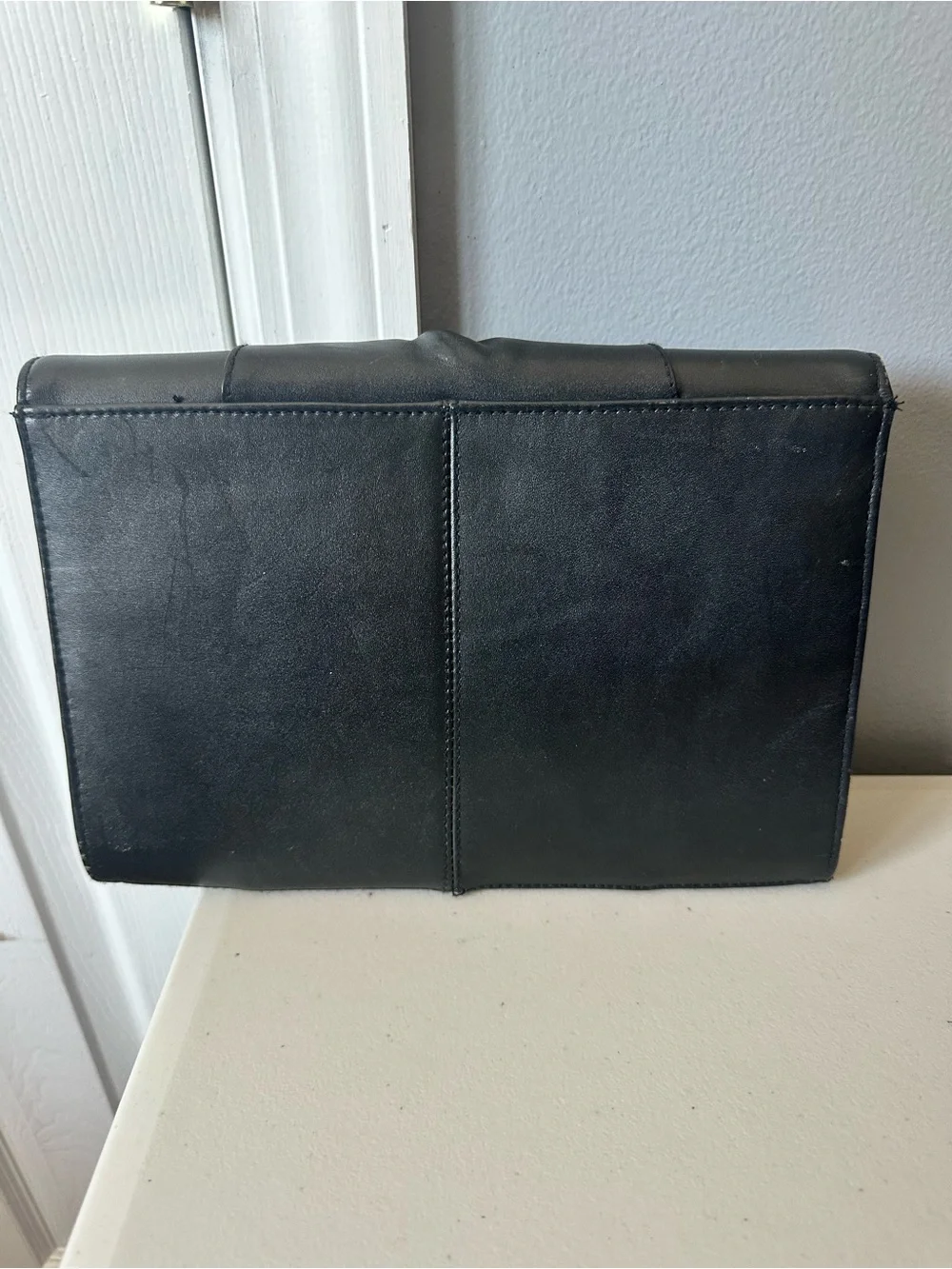 Vintage Black Pleated Convertible Clutch with Crossbody Shoulder Strap and Snap